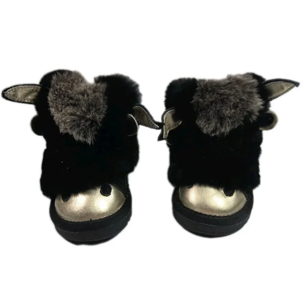 Ozwear Ugg Girls Zip Donkey Boots Gold Black Fuzzy Boots, Toddlers Sz 5 / 6 - Picture 2 of 8